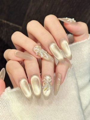 yihe original [heart flowering] cat's eye ice transparent detachable nail patch pure handmade wearable nail wholesale