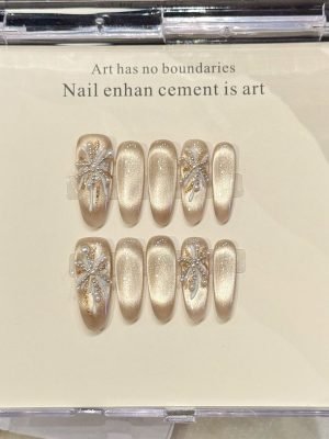 yihe original [heart flowering] cat's eye ice transparent detachable nail patch pure handmade wearable nail wholesale