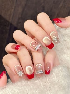 yihe original [red fragrance] red gold diamond pure handmade nail champagne short square oval nail patch