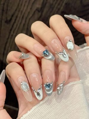 yihe w series [orange silver broken star] orange silver contrast nail sheets sweet and cool eye catching pure handmade wearable nail wholesale