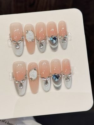 yihe w series [orange silver broken star] orange silver contrast nail sheets sweet and cool eye catching pure handmade wearable nail wholesale